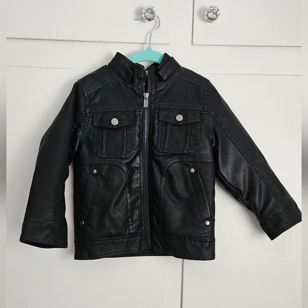 Urban Republic Toddler Faux Leather Full Zip Jacket Fleece Lined Black 3T NWT
